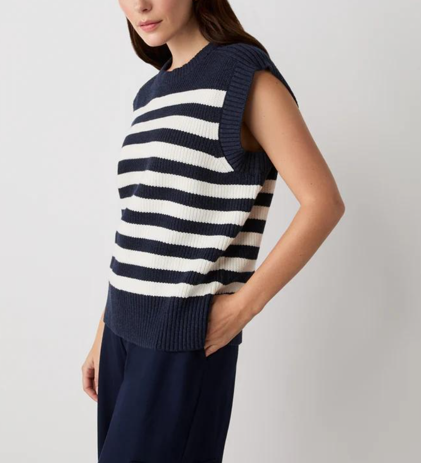 Navy & White Stripe Knit Sweater Vest