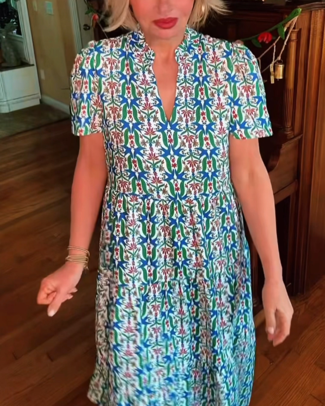 V-Neck Print Midi Dress