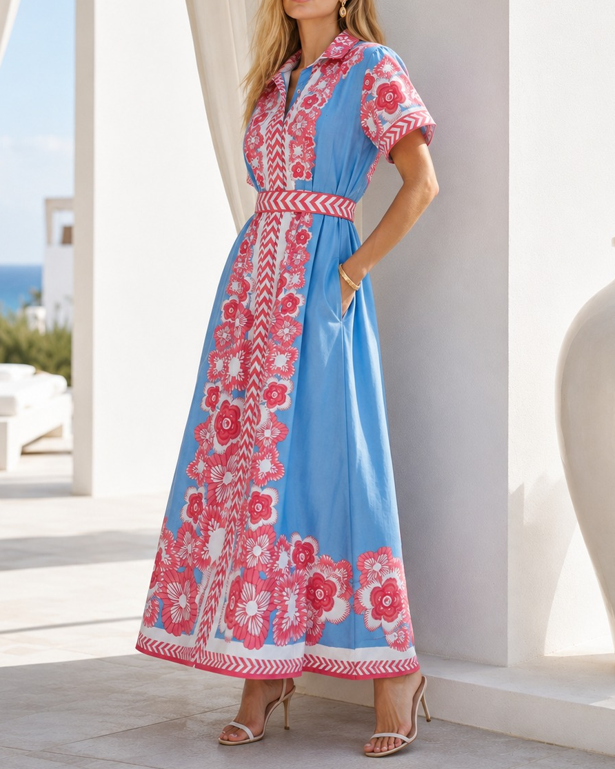 Peony Blue Floral Shirt Dress