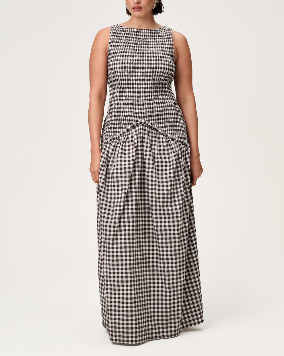 Brown Gingham Sleeveless Dress