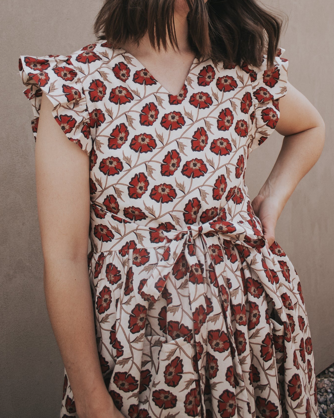 Floral Print Flutter Sleeve Midi Dress