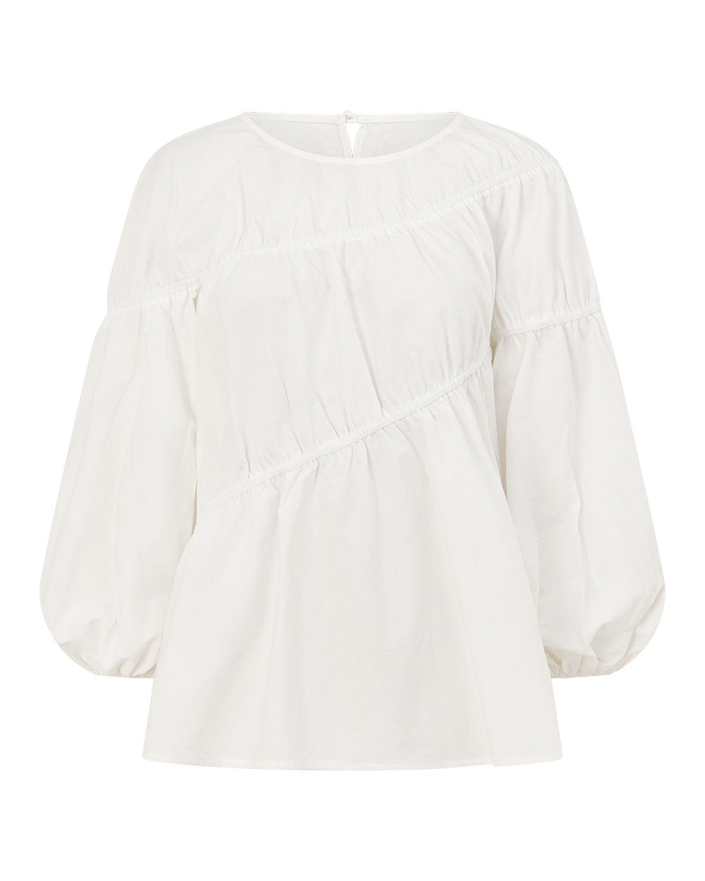 White Structured Ruched Puff Sleeve Top