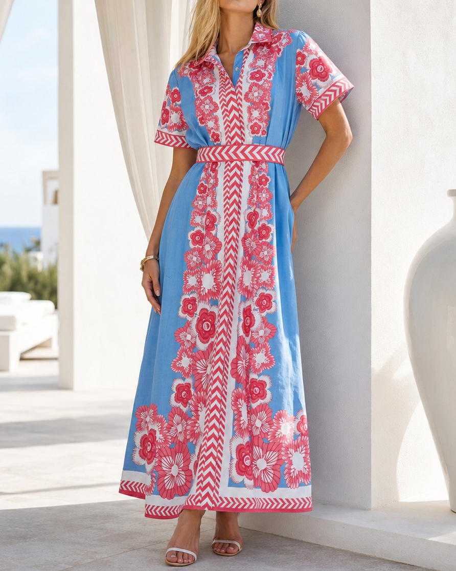 Peony Blue Floral Shirt Dress