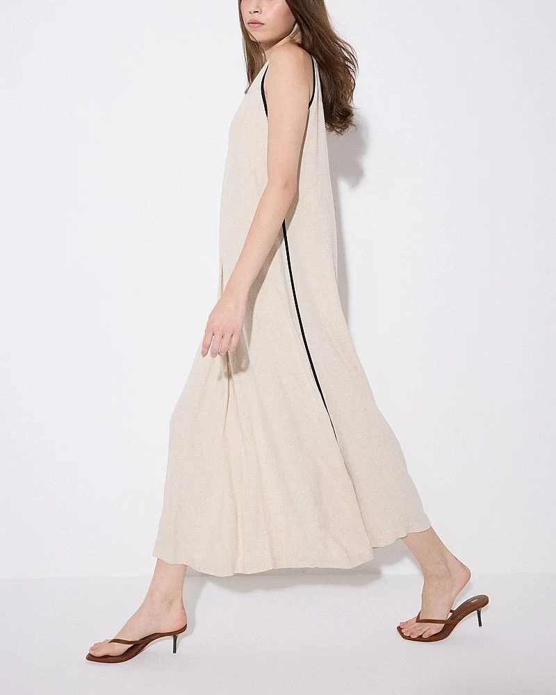 V-Neck Linen Long Dress