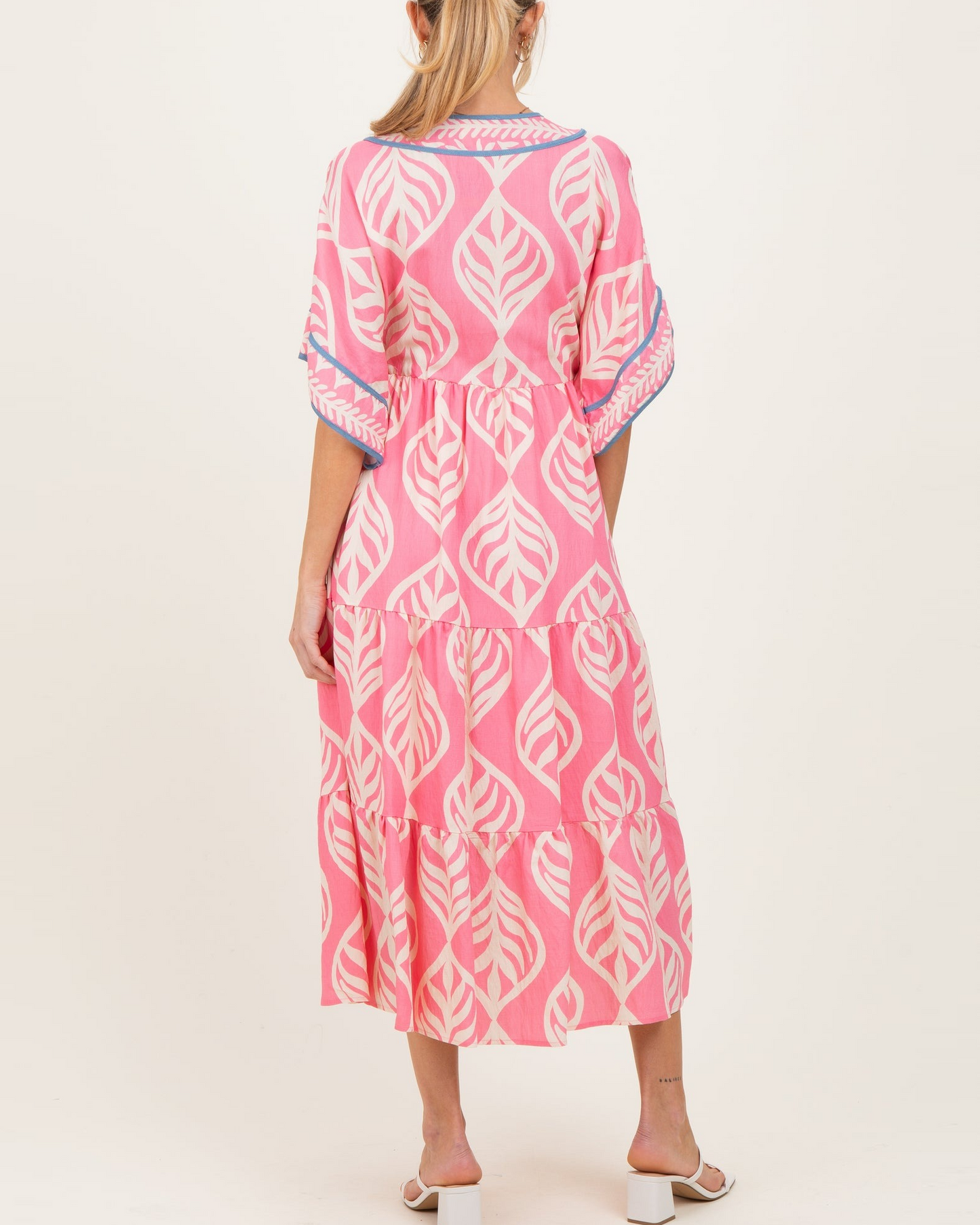 Pink Printed Dolman Sleeve Maxi Dress