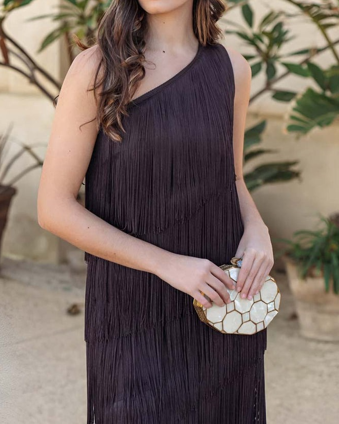 One Shoulder Fringe Maxi Dress
