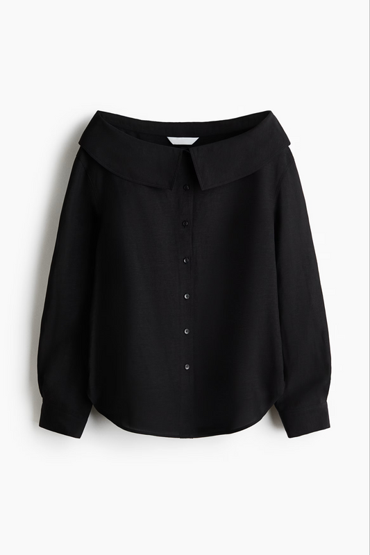 Black Off-the-Shoulder Oversized Button-Down Shirt