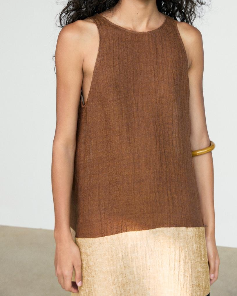 Combined Linen Blend Midi Dress