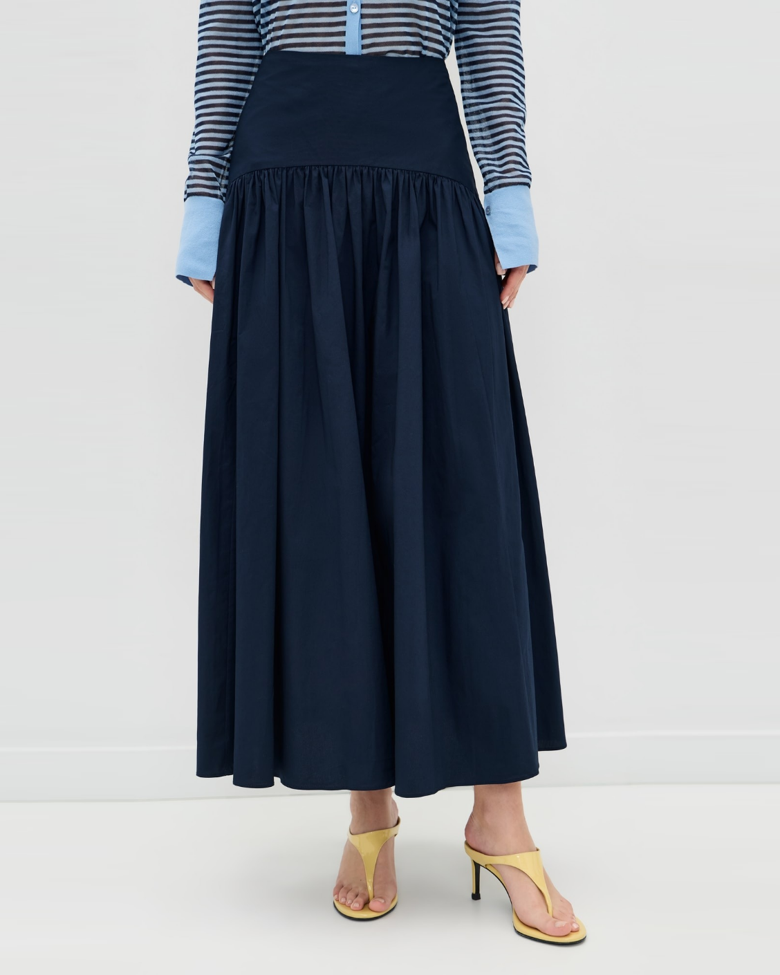 Navy Cotton Poplin Midi Skirt