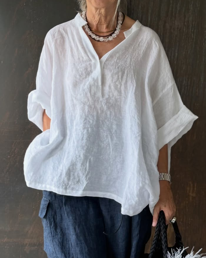 V-Neck Linen Blouse