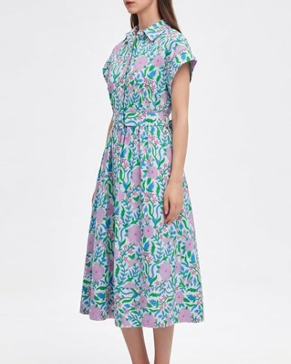 Casual Wing Short Sleeve Button Down Midi Dress