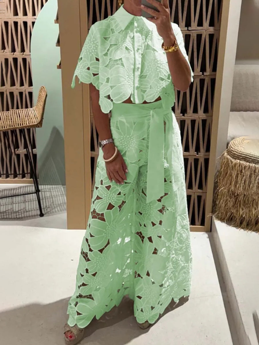 Solid Color Hollowed Out Two-Piece Set