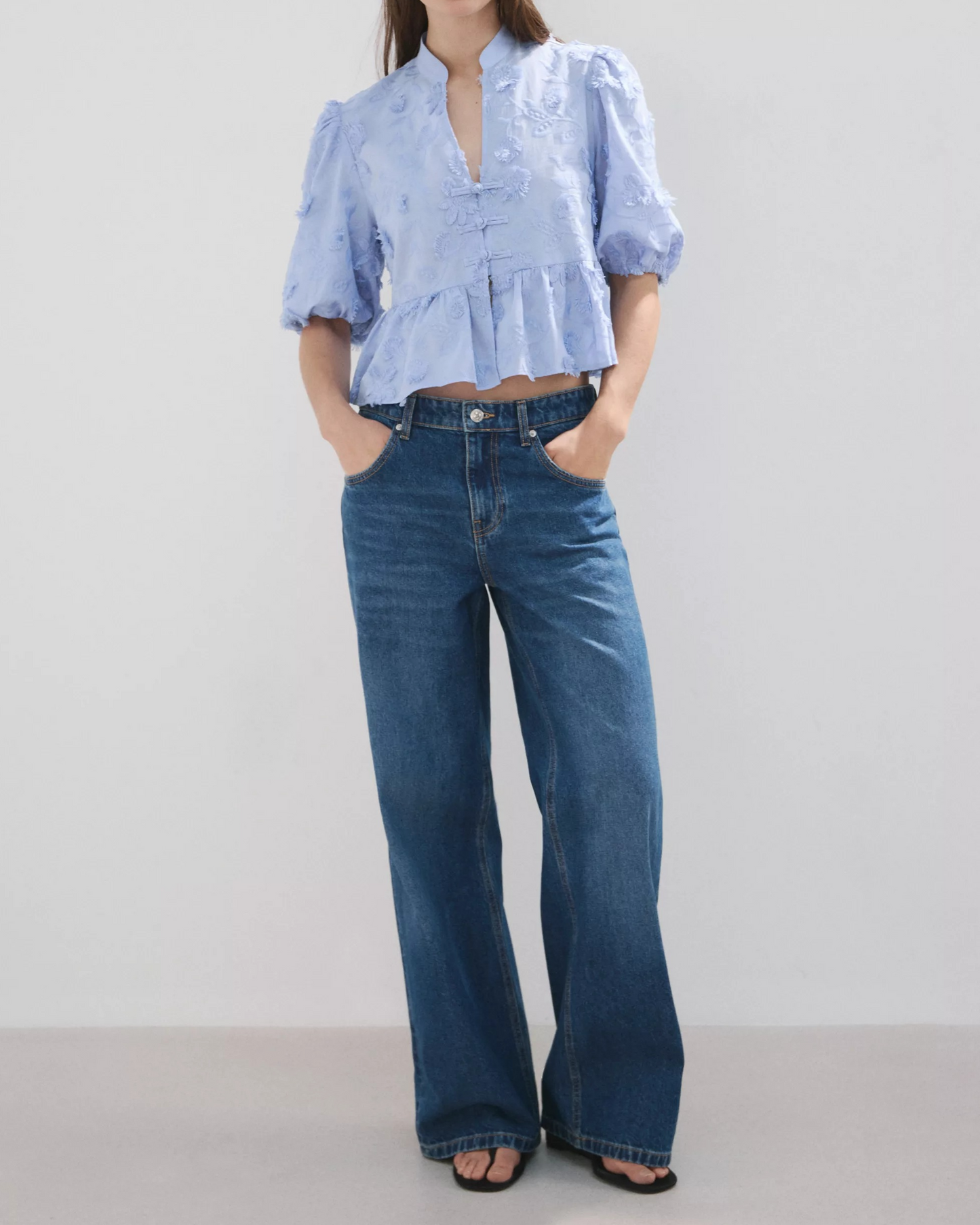 Embroidered Puff-Sleeve Blouse