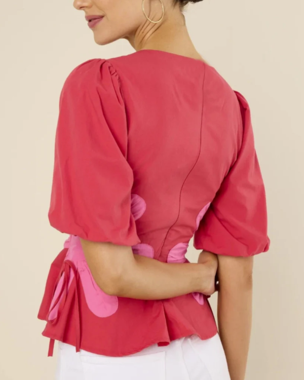CONTRAST FLORAL SELF-TIES TOP