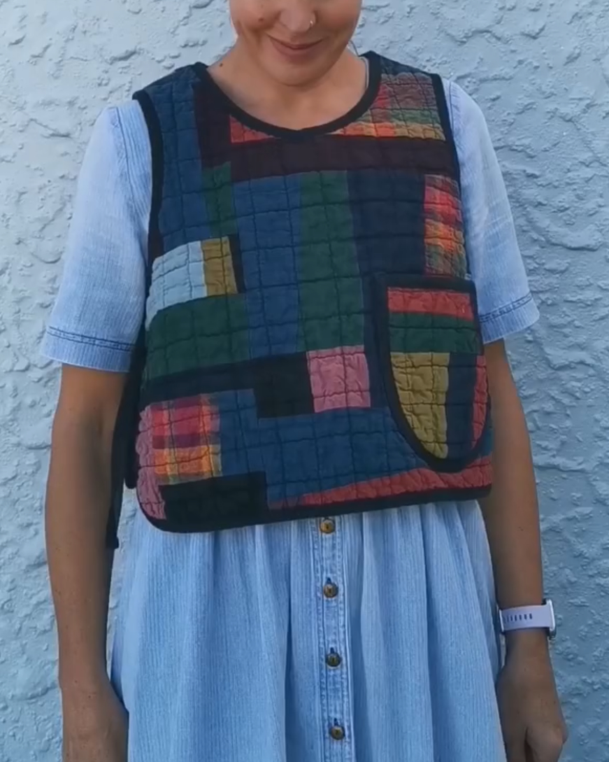 QUILTED VEST - Improv Patchwork with Side Ties