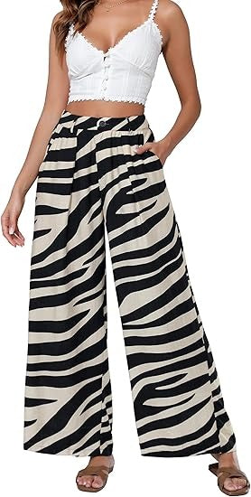 Women Elastic Waist Palazzo Wide Leg Pant