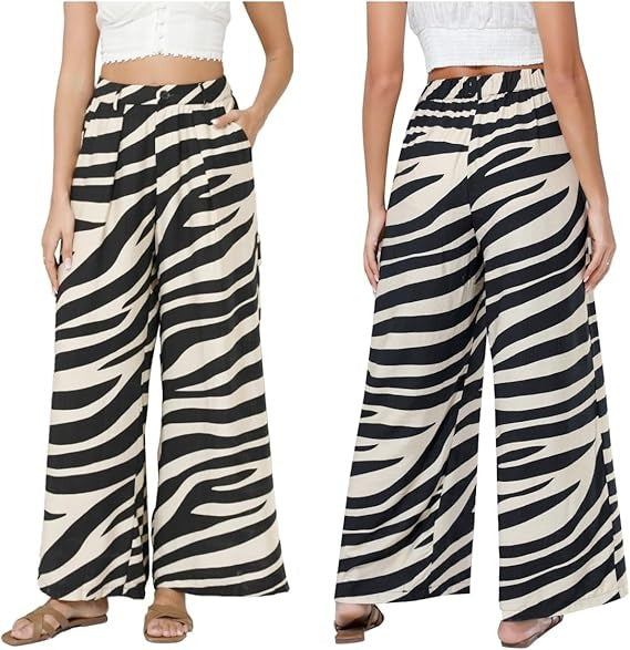 Women Elastic Waist Palazzo Wide Leg Pant