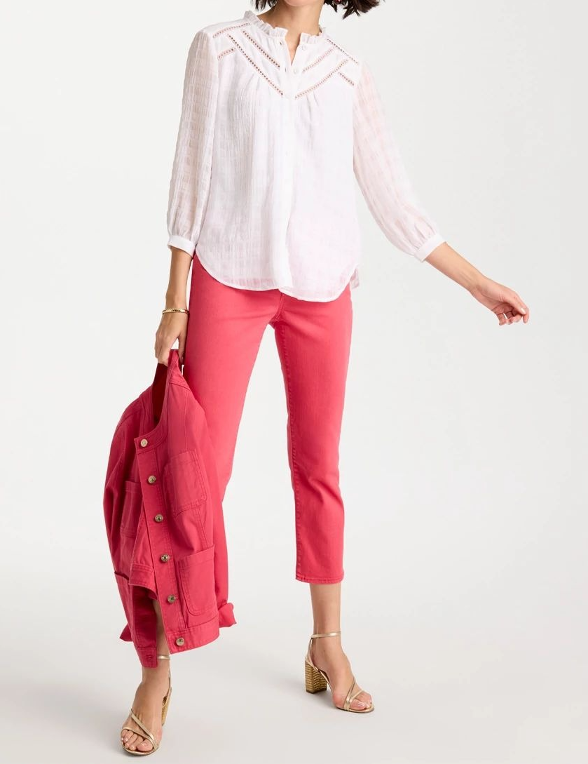 Cutwork Trim Chiffon Blouse