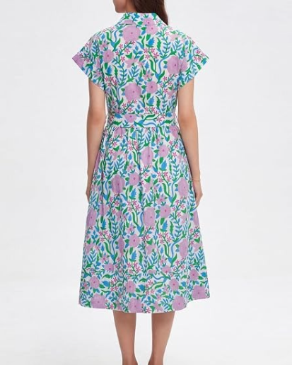 Casual Wing Short Sleeve Button Down Midi Dress