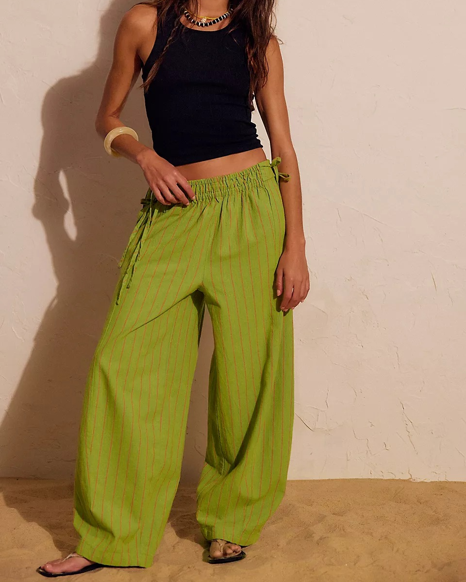 Sun Dazed Cotton-Linen Striped Pants