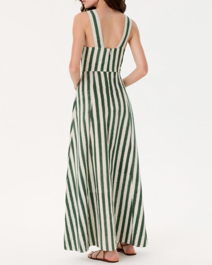 Striped V-Neck Sleeveless Dress