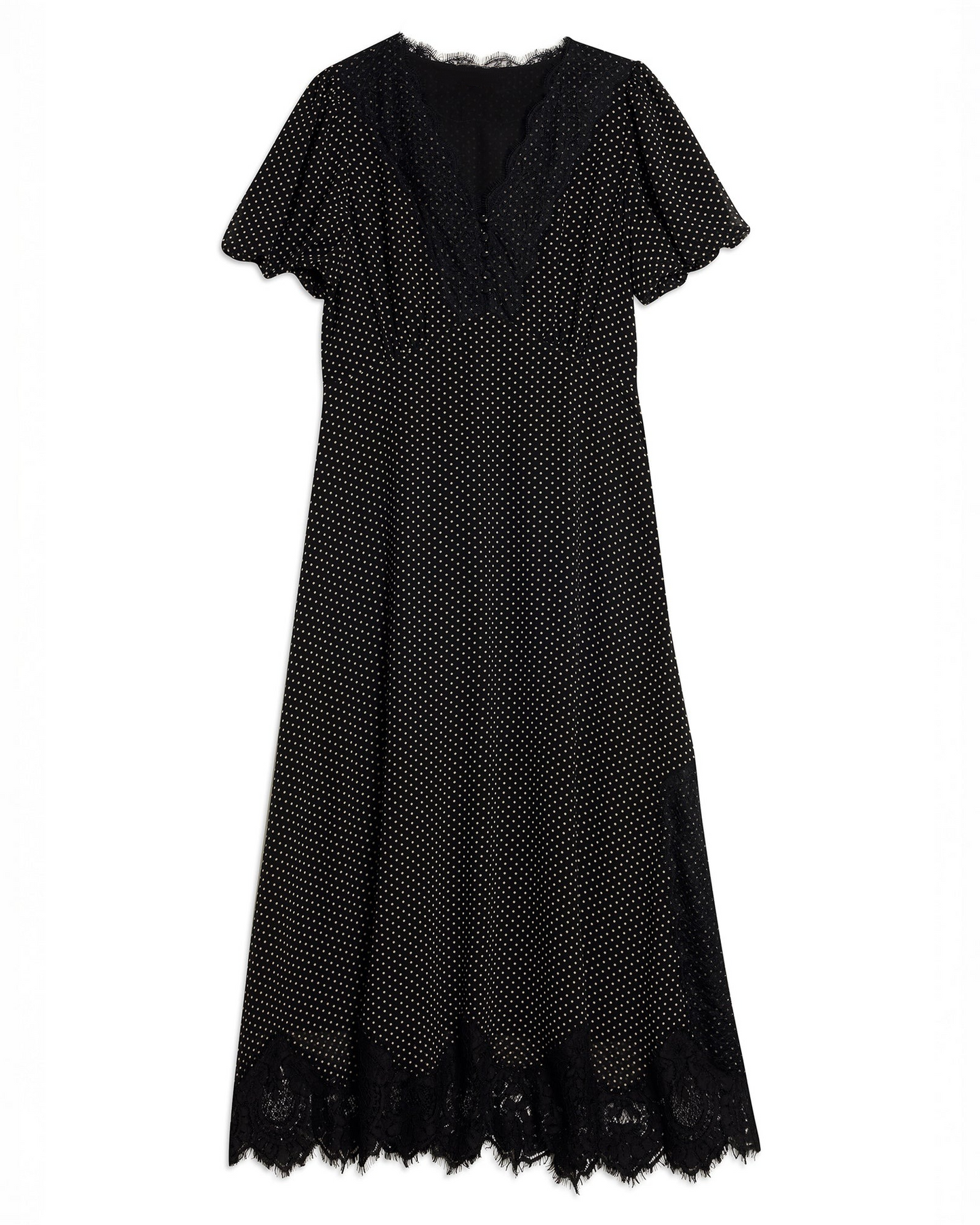 Lace Trim Chiffon Spot Dress