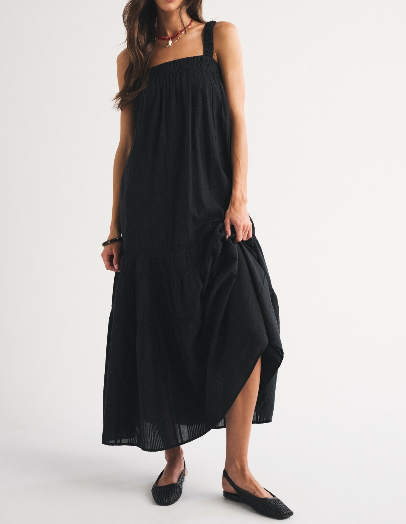 100% Cotton Tiered Flowy Maxi Dress