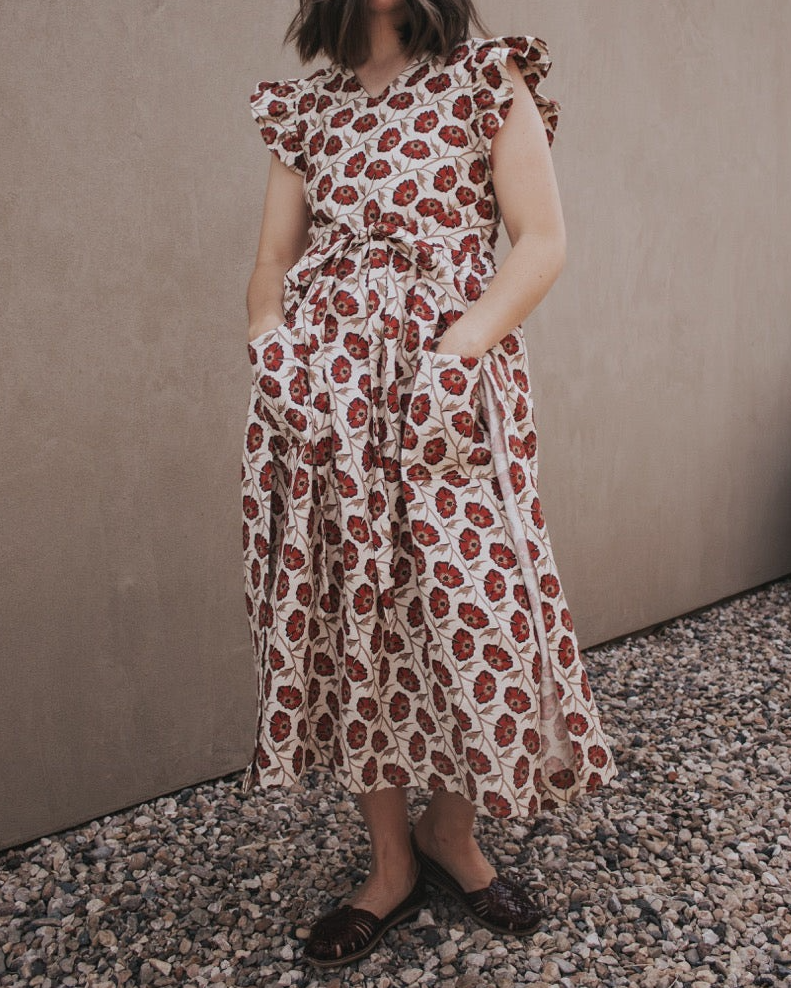 Floral Print Flutter Sleeve Midi Dress
