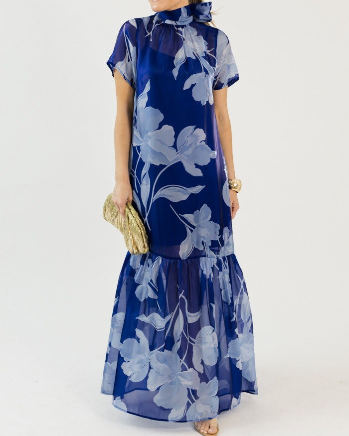 Organza Mockneck Maxi Dress