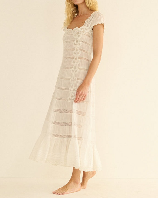 Classic White Lace Midi Dress