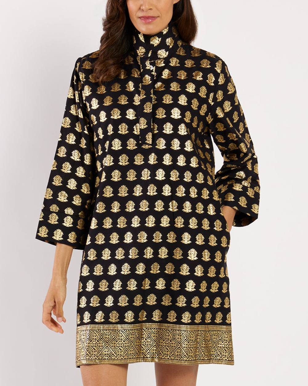 Stand Collar Long Sleeve Dress