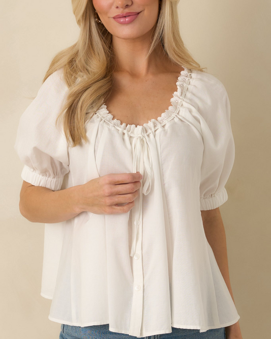 Chasing Sunshine White Puff Sleeve Flowy Blouse