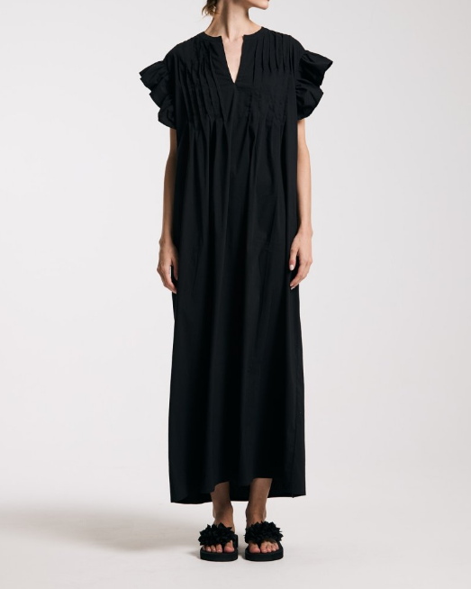 Black Ruffled Sleeves Maxi Dress
