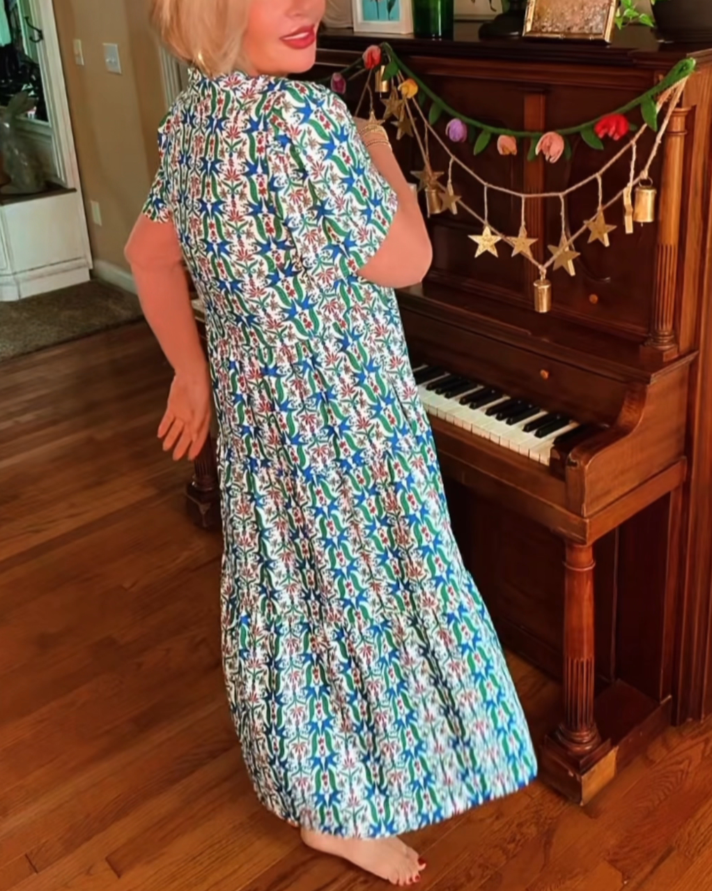 V-Neck Print Midi Dress