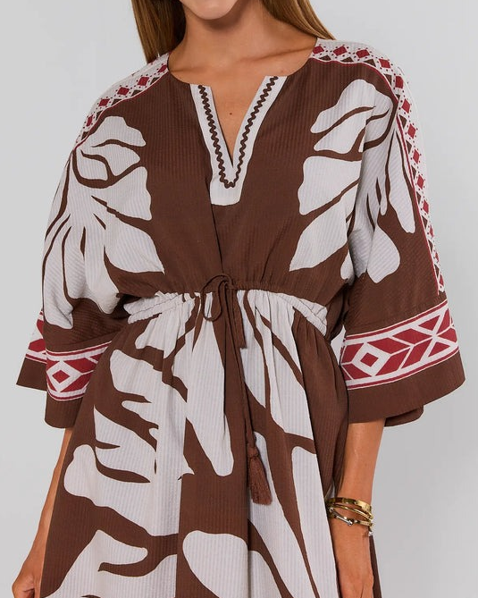 Brown Palm Print Maxi Dress