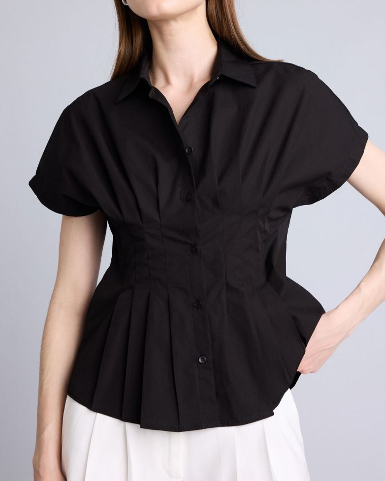 Stretch Twill Pleated Short Sleeve Shirt