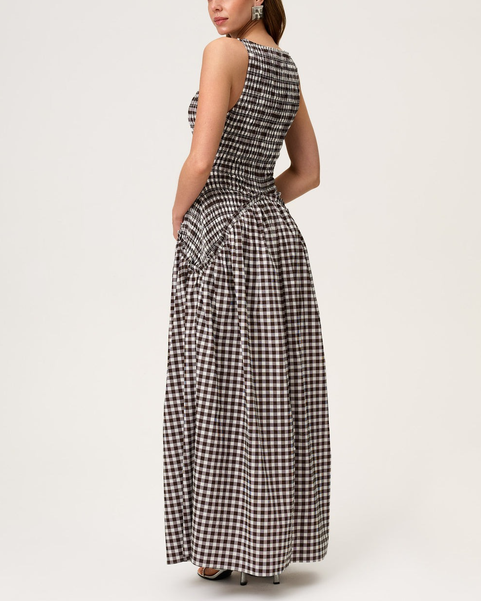 Brown Gingham Sleeveless Dress