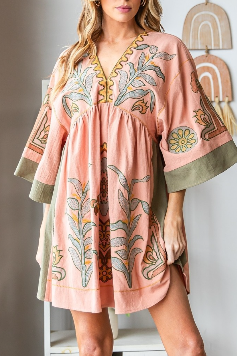 V-neck Bohemian Print Dress