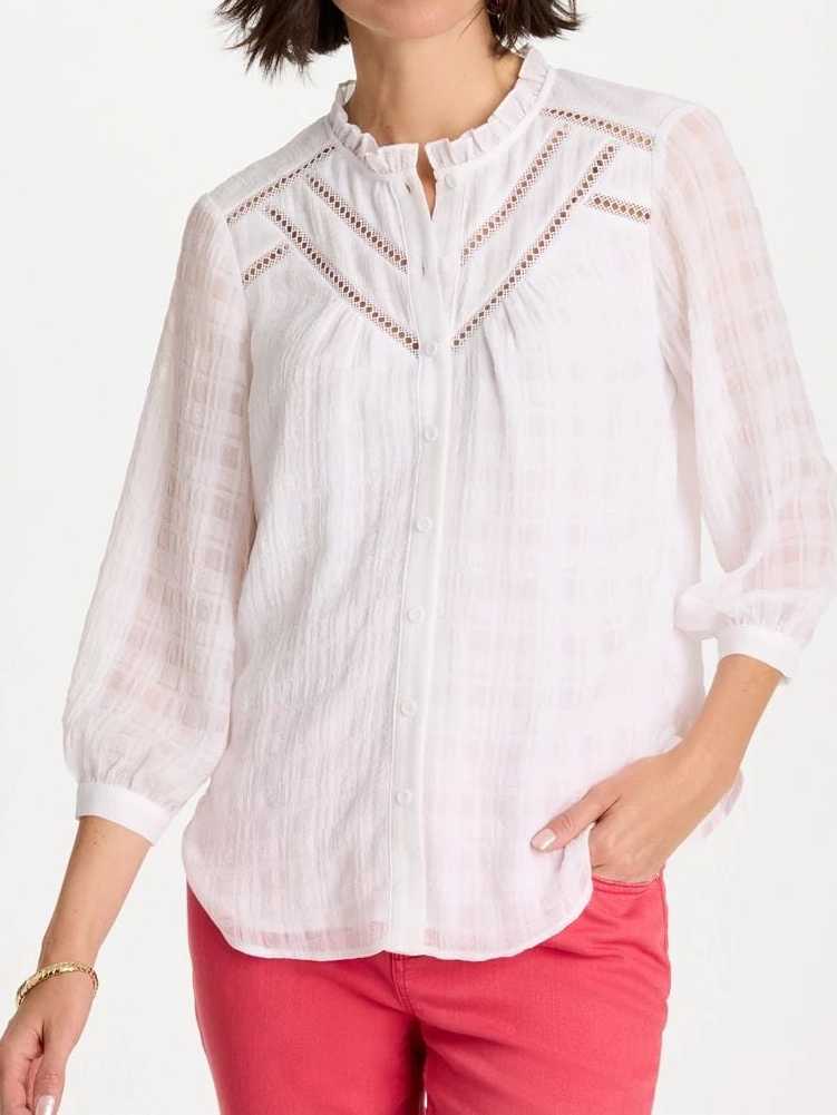 Cutwork Trim Chiffon Blouse