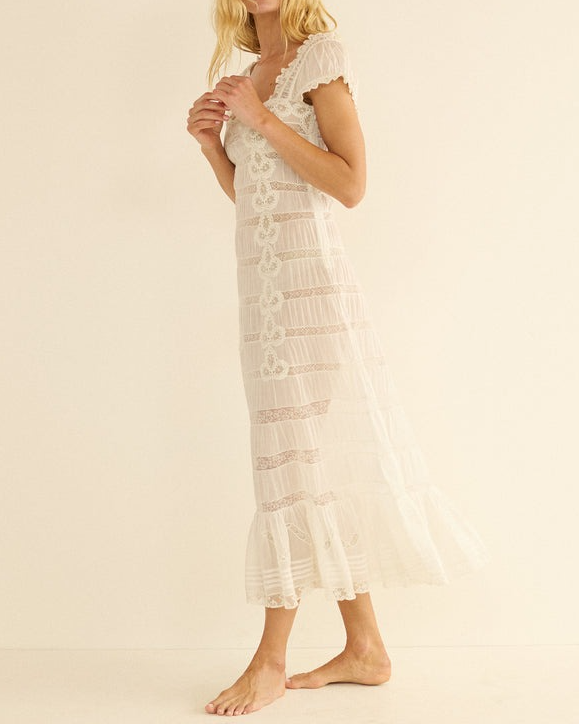 Classic White Lace Midi Dress