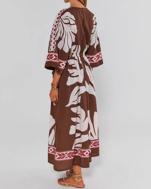 Brown Palm Print Maxi Dress