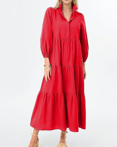 3/4 Sleeve Flowy Tiered Ruffle Dress