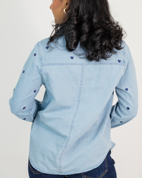 Heart Embroidery Chambray Shirt