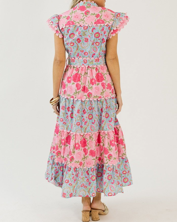 Floral Tiered Button Dress