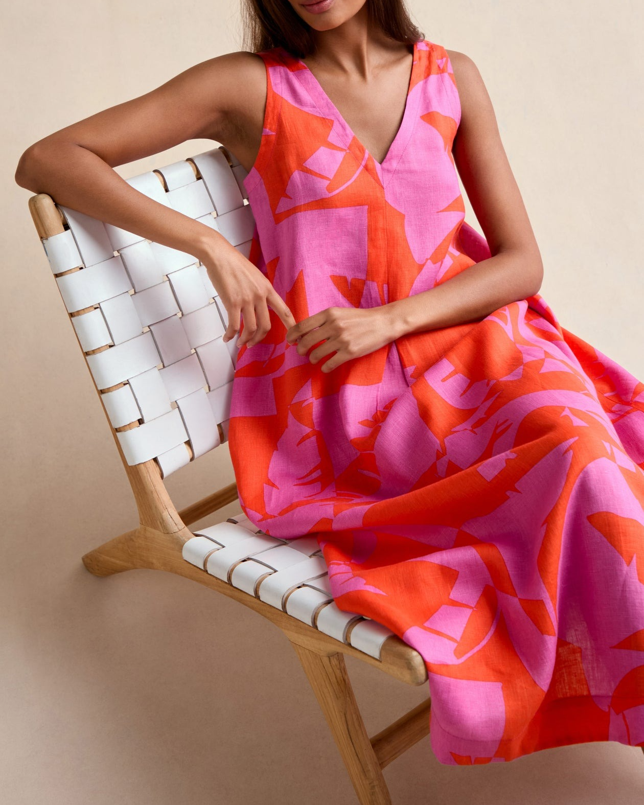 Palm Mirage Sleeveless Linen Dress