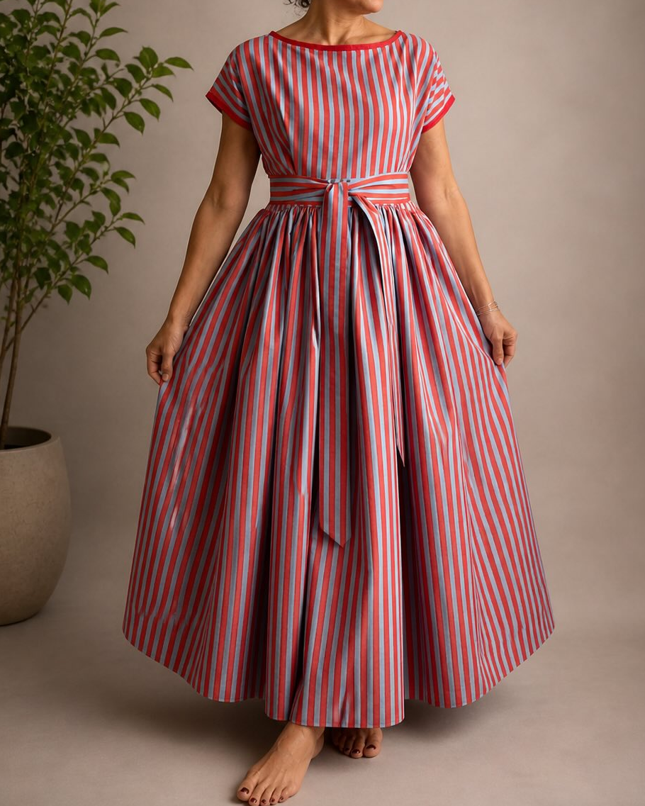 Striped Waisted Maxi Dress