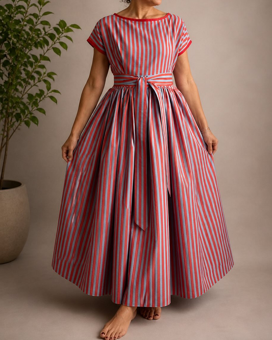 Striped Waisted Maxi Dress
