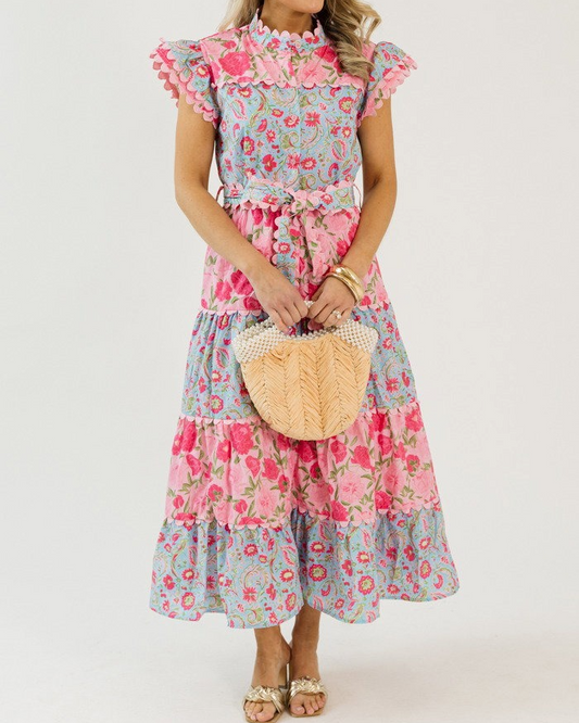 Floral Tiered Button Dress