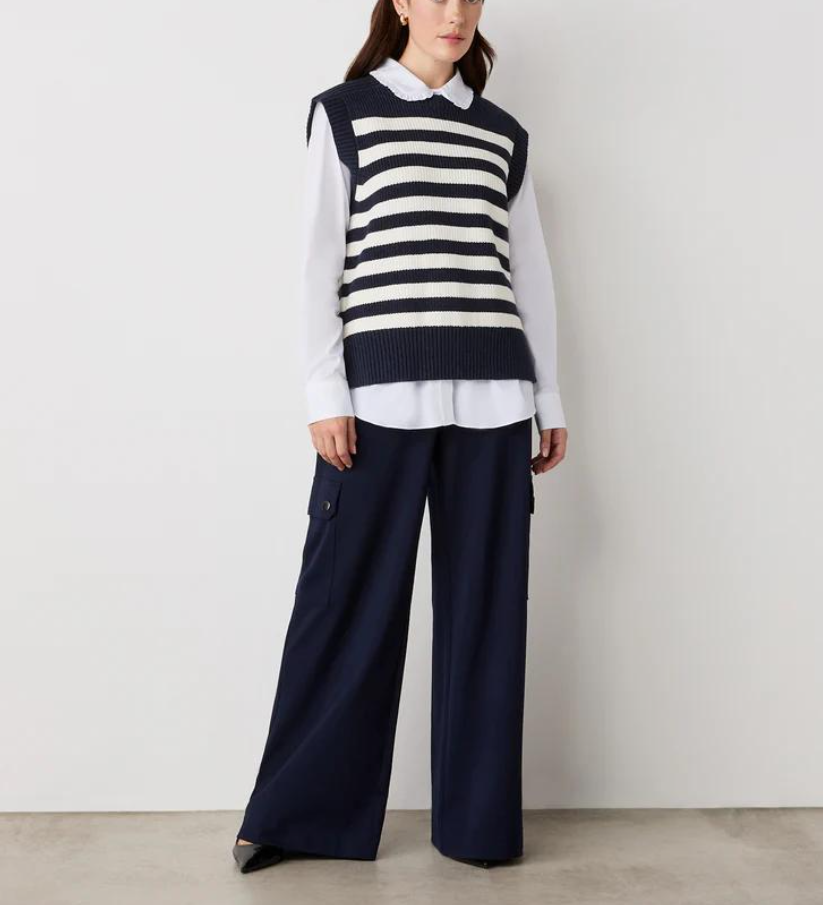 Navy & White Stripe Knit Sweater Vest