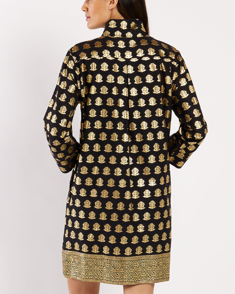 Stand Collar Long Sleeve Dress
